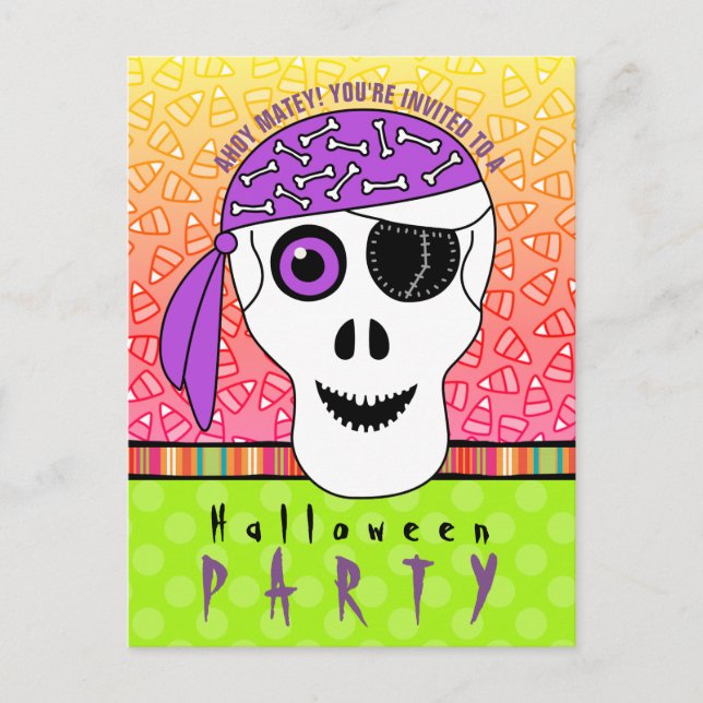 Invitation Carte Postale Halloween Pirate Skull Party (Devant)