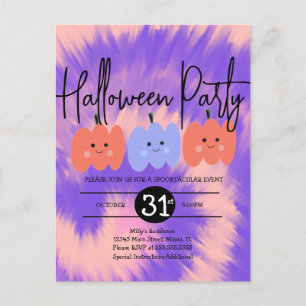 Invitation Carte Postale Halloween Tie Dye Citrouille main tirée