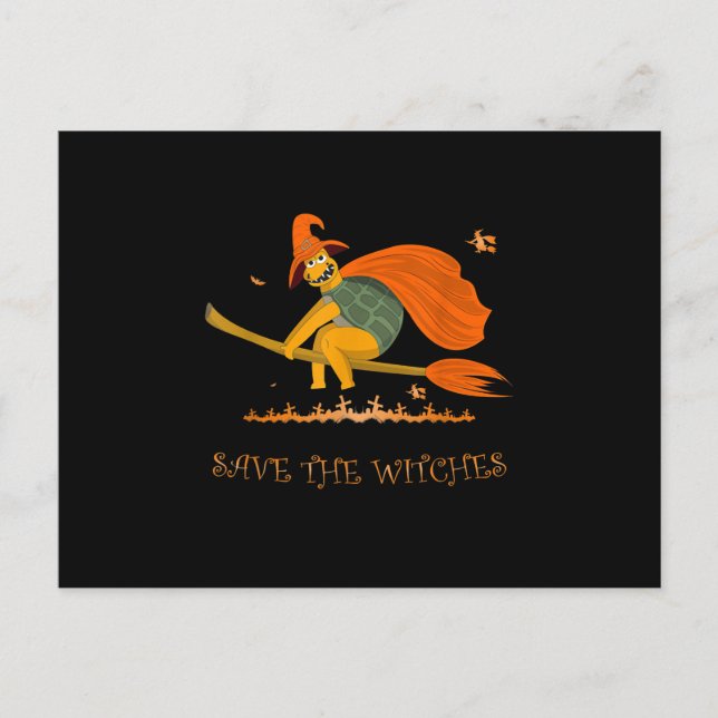 Invitation Carte Postale Halloween Witch Flying (Devant)