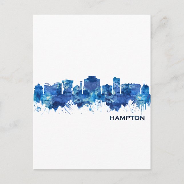 Invitation Carte Postale Hampton Virginia Skyline Blue (Devant)