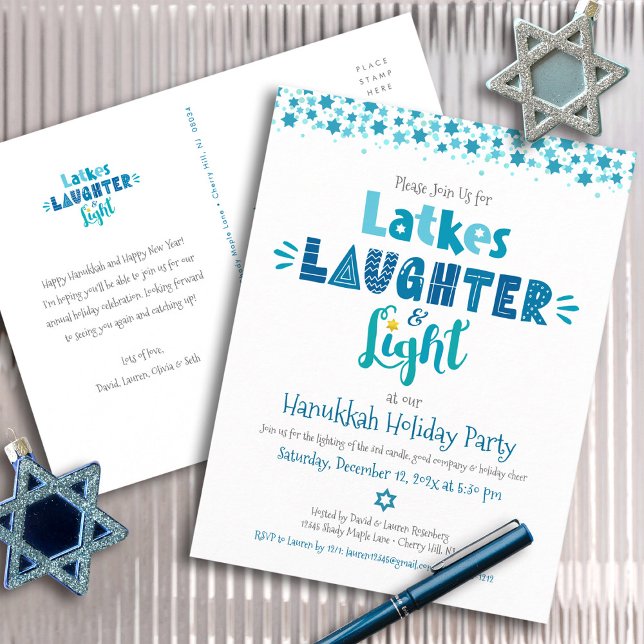 Invitation Carte Postale Hanoukka Latke Laughter Light Fun Modern Party (Créateur téléchargé)