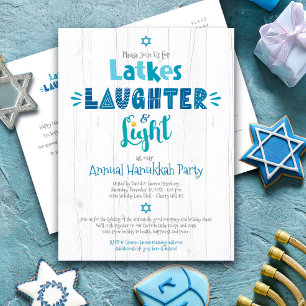 Invitation Carte Postale Hanoukka Party Latkes rire léger rustique