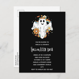 Invitation Carte Postale Happy Ghost Retro Hippie Vibe Halloween