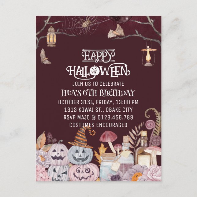 Invitation Carte Postale Happy Halloween Éffrayant Anniversaire Fête Invita (Devant)