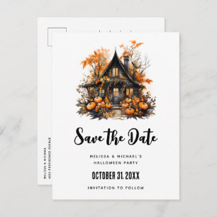 Invitation Carte Postale Haunted House et Citrouilles Halloween Enregistrer