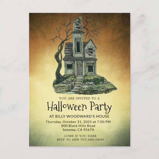 Invitation Carte Postale Haunted House Halloween Party (Devant)