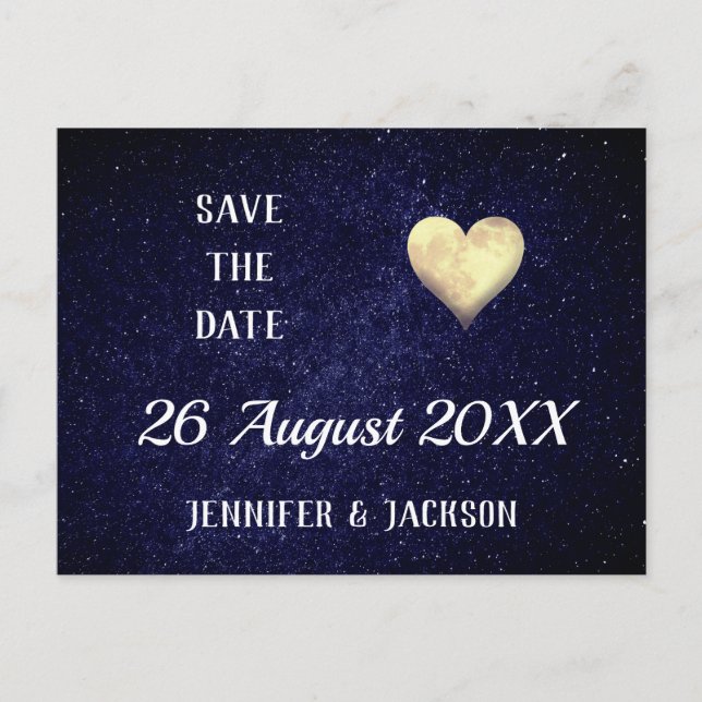 Invitation Carte Postale Heart Moon Night Sky Enregistrer la date (Devant)