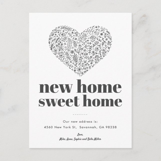 Invitation Carte Postale Heart New Home Sweet Home (Devant)