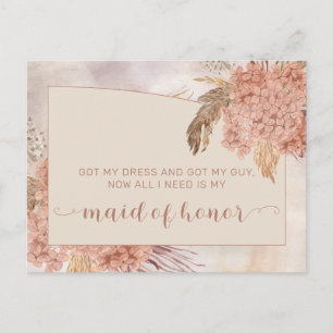 Invitation Carte Postale Herbe Boho Pampas  Hydrangea Maid of Honor Request