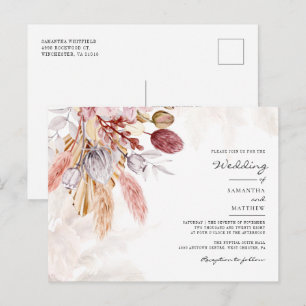 Invitation Carte Postale Herbe de la Pampa Fleur Terracotta Mariage Rustiqu