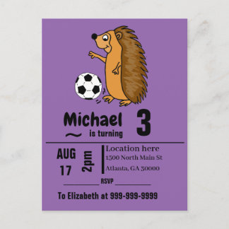 Invitation Carte Postale Hérisson drôle Jouer au football fête d'anniversai
