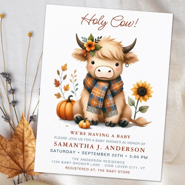 Invitation Carte Postale Highland Cow Automne Cute Calf Baby shower (Créateur téléchargé)
