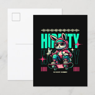 Invitation Carte Postale Hip-Hop Hoppity - Lapin Skateur de Pâques