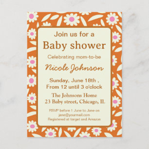 Invitation Carte Postale Hippie baby shower à fleurs de marguerite rétro