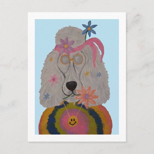 Invitation Carte Postale Hippie Caniche Enfant Fleur  (Devant)