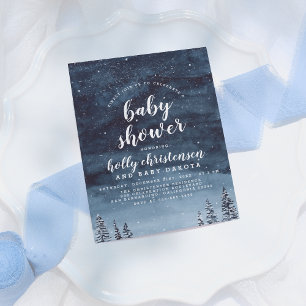 Invitation Carte Postale Hiver Nuit Ciel Baby shower neutre genre
