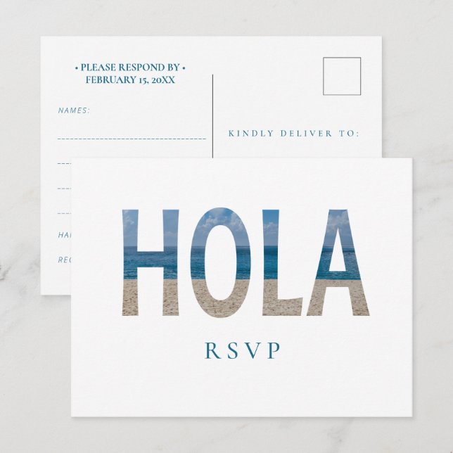 Invitation Carte Postale Hola de mariage de Mexico Beach Photo RSVP (Devant / Derrière)