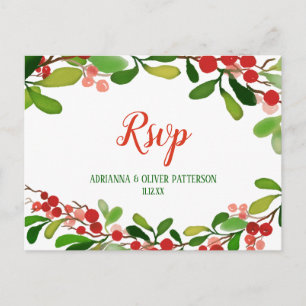 Invitation Carte Postale Holly Feuilles Berry Noël RSVP pour mariage