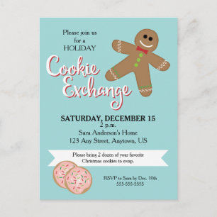 Invitation Carte Postale Homme en pain d'épice, Christmas Cookie Exchange P