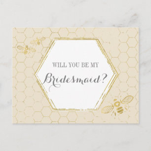Invitation Carte Postale Honey Bee Cream Gold Custom Bridesmaid Proposition