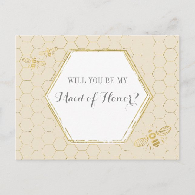 Invitation Carte Postale Honey Bee Cream Gold Custom Maid of Honor Proposit (Devant)