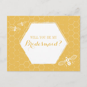 Invitation Carte Postale Honey Bee Golden Yellow Custom Bridesmaid Proposit