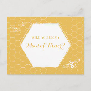 Invitation Carte Postale Honey Bee Yellow Custom Maid of Honor Proposition