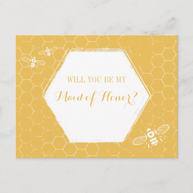 Invitation Carte Postale Honey Bee Yellow Custom Maid of Honor Proposition (Devant)