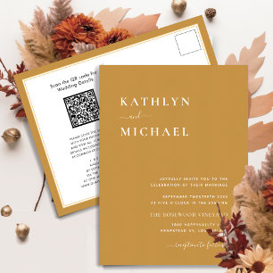Invitation Carte Postale Honey Gold QR Code Tout en un Mariage moderne