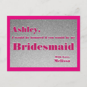 Invitation Carte Postale Hot Pink et Silver - Serez-vous ma servante d'accu