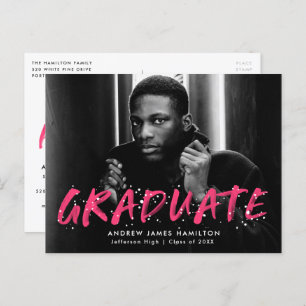 Invitation Carte Postale Hot Pink Paint Splatter Photo Graduation Party
