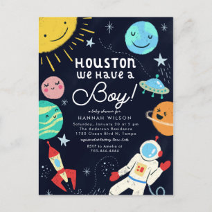 Invitation Carte Postale Houston Nous Avons Un Baby shower Spatial Garçon