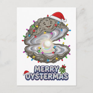 Invitation Carte Postale Huître de Noël Crassostrea Chapeau de Père Noël Va