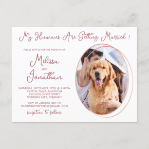Invitation Carte Postale Humains Se Marier Animal Rose Photo Mariage Or
