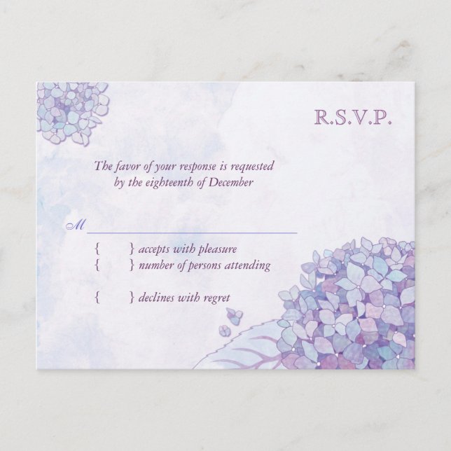 Invitation Carte Postale Hydrangea Blooms Mariage RSVP (Devant)