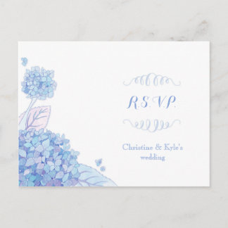 Invitation Carte Postale Hydrangée bleu classique Mariage RSVP