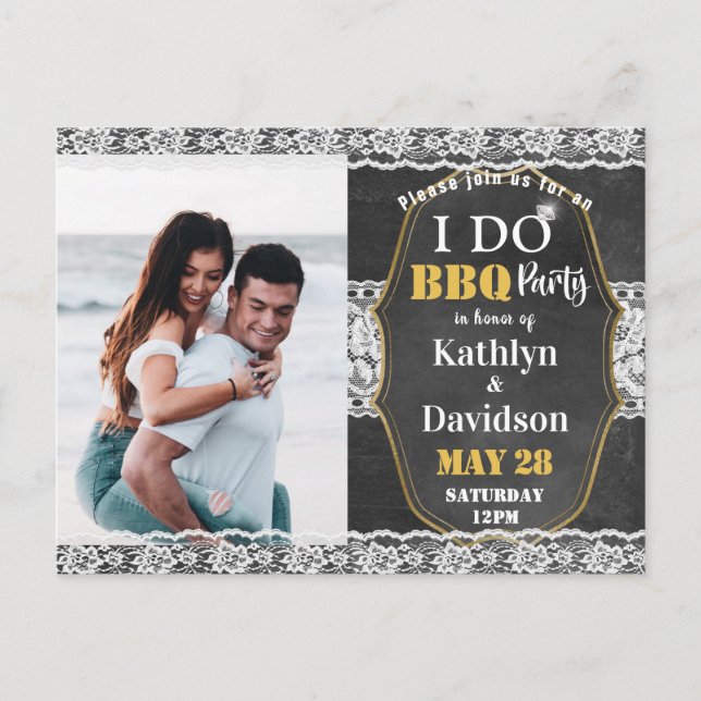 Invitation Carte Postale I DO Fiançailles Photo Elegant Lace Chalkboard BBQ (Devant)