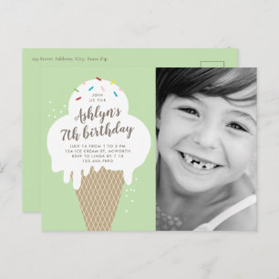 Invitation Carte Postale Ice Cream Cone Photo Party Anniversaire de enfant