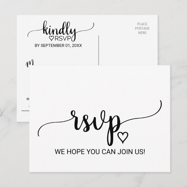 Invitation Carte Postale Icône de choix de repas de calligraphie noire simp (Devant / Derrière)