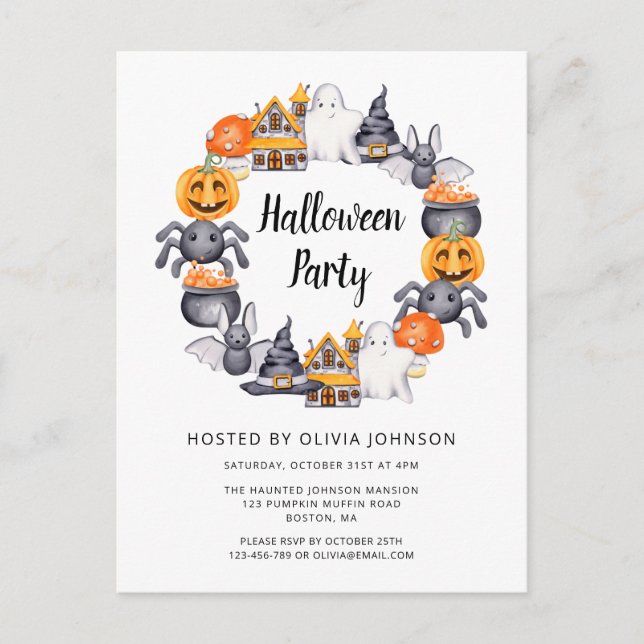 Invitation Carte Postale Illustration de fête d'Halloween joyeuse et mignon (Devant)
