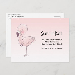 Invitation Carte Postale Illustration du Flamant rose rose mou Enregistrer