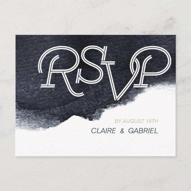 Invitation Carte Postale Indigo aquarelle moderne mariage simple RSVP (Devant)
