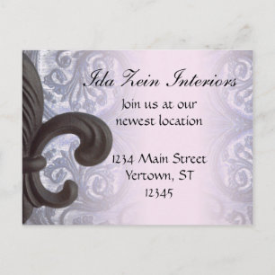 Invitation Carte Postale "indigo/rose" fer fleur de lis BUSINESS POSTCARD