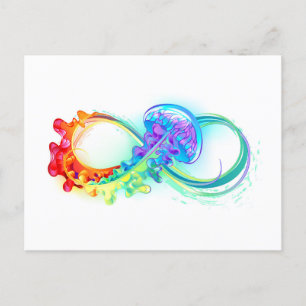 Invitation Carte Postale Infini avec méduse arc-en-ciel