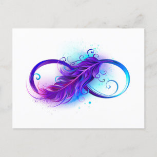 Invitation Carte Postale Infinity with purple feather