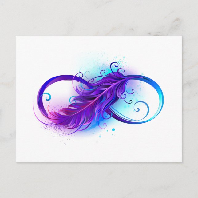 Invitation Carte Postale Infinity with purple feather (Devant)
