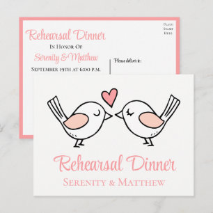 Invitation Carte Postale Inséparables Dîner de Répétition de Mariage Rose