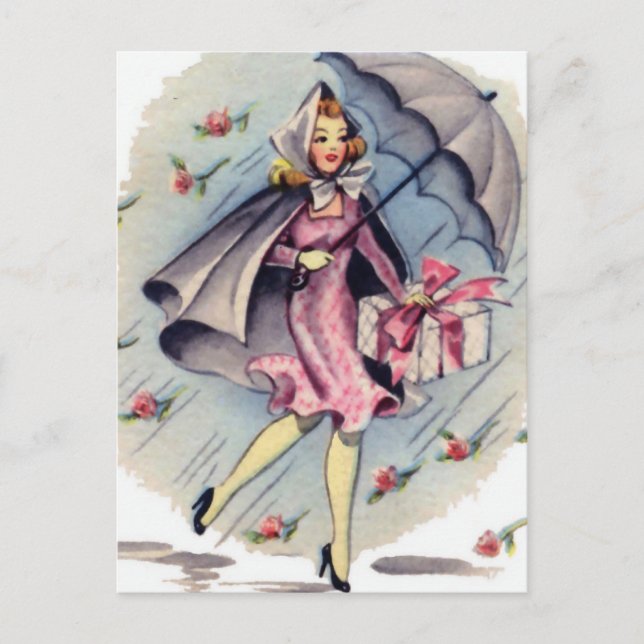 Invitation Carte Postale Invité vintage Fête des mariées (Devant)