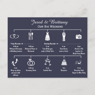 Invitation Carte Postale Itinéraire du calendrier de fin de semaine mariage