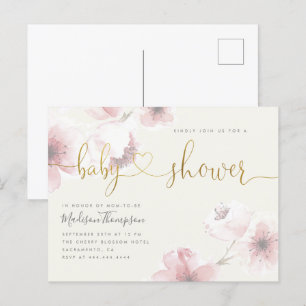 Invitation Carte Postale Ivoire   Baby shower floral en fleurs de cerisier
